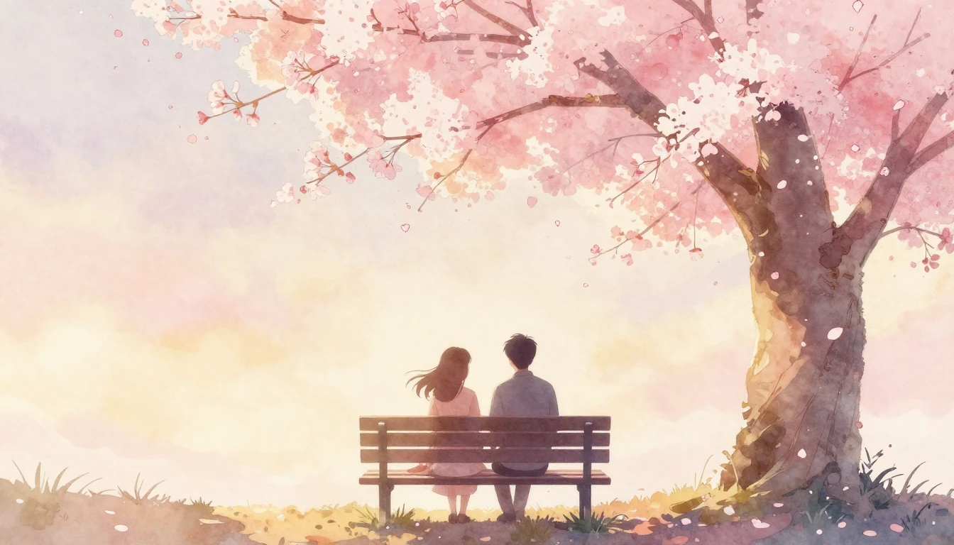 A dreamy and romantic scene featuring two stylized silhouett...