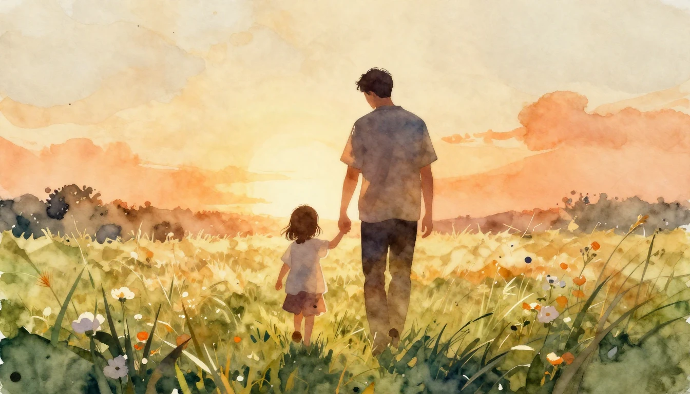 A beautiful watercolor painting depicting a silhouette of a ...