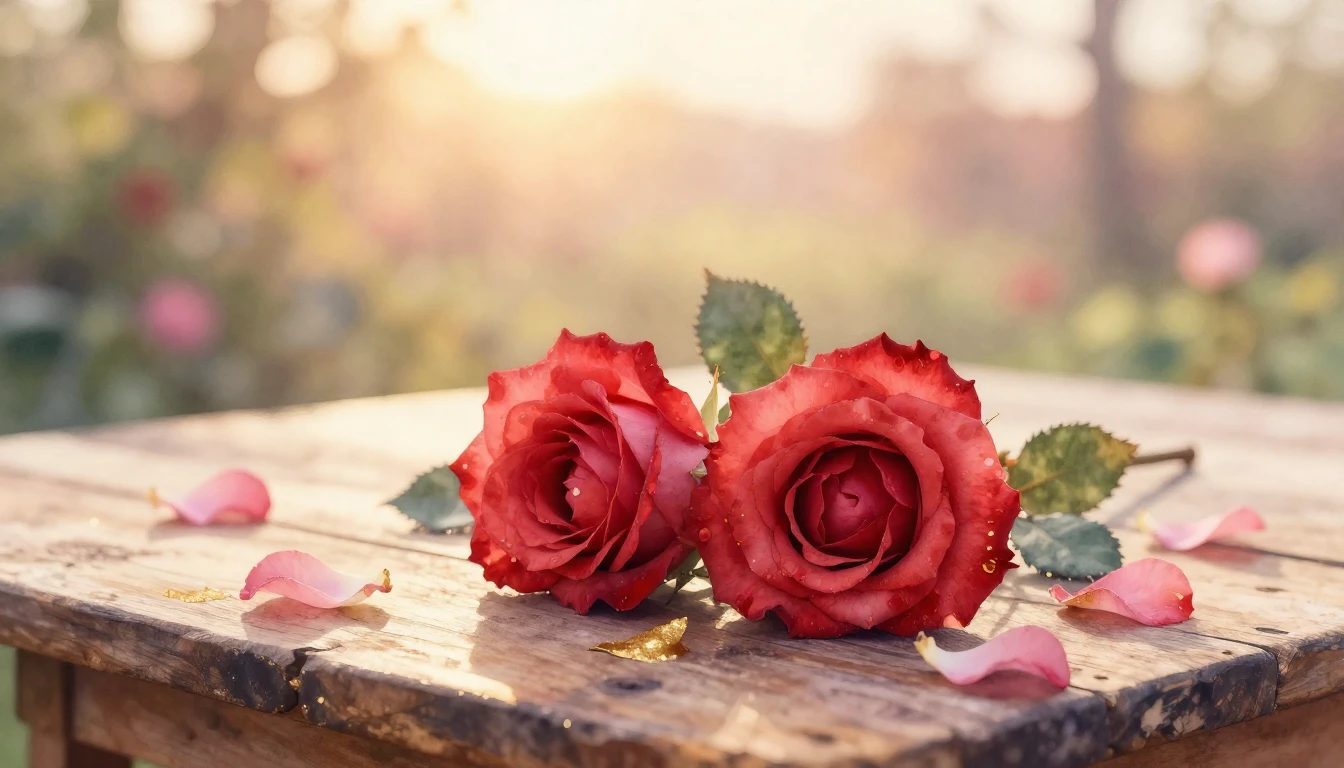 A beautiful watercolor painting of two intertwined red roses...