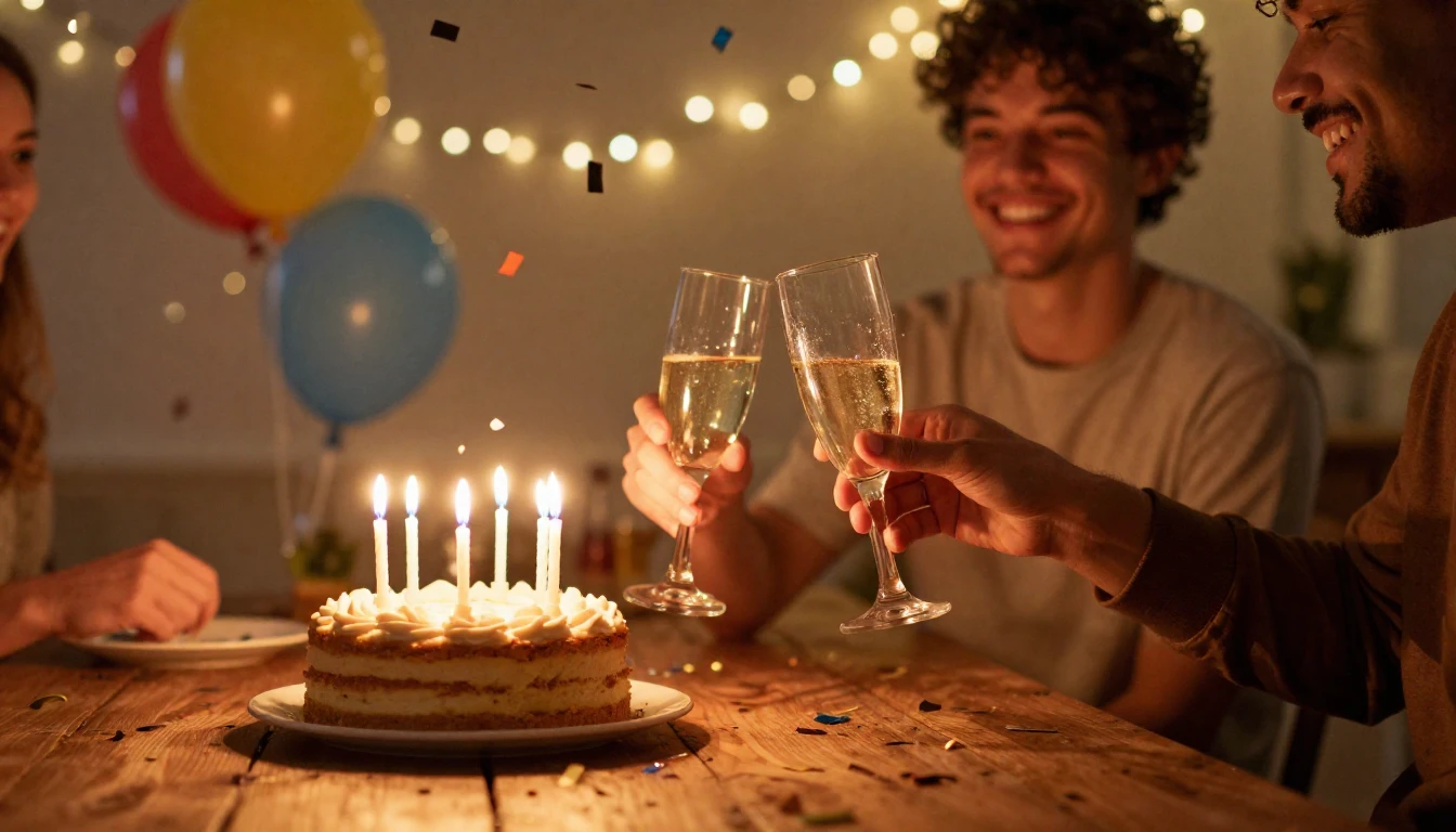 A warm and festive birthday scene focusing on the atmosphere...