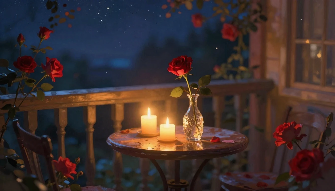 A dreamy, impressionistic scene of a quiet balcony overlooki...