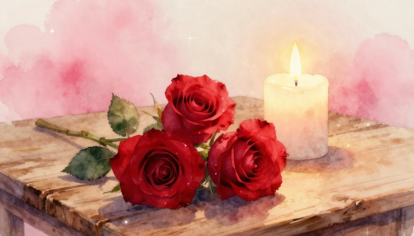 A delicate watercolor painting of two elegant red roses inte...