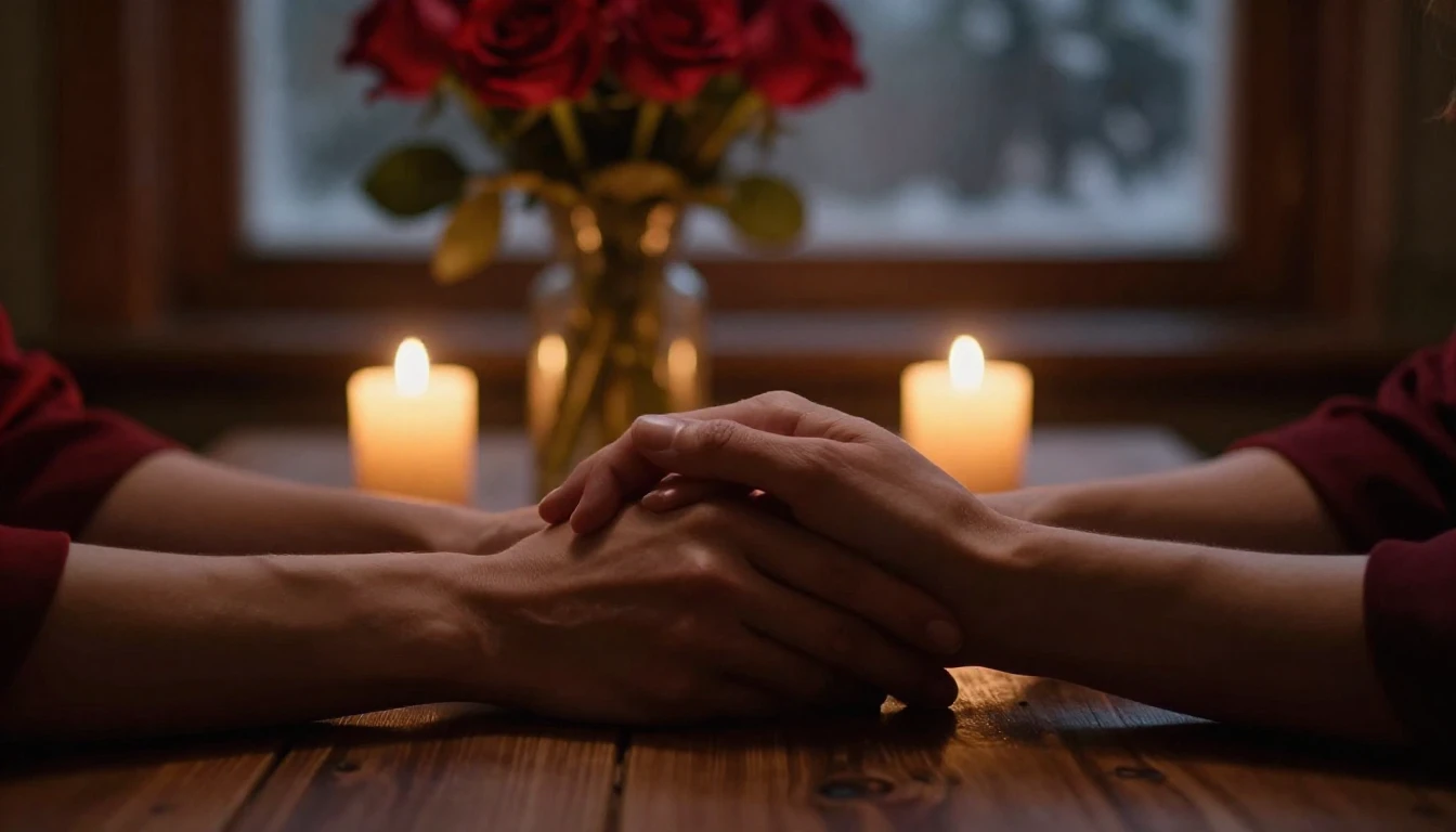 A highly detailed cinematic shot of a romantic evening setti...
