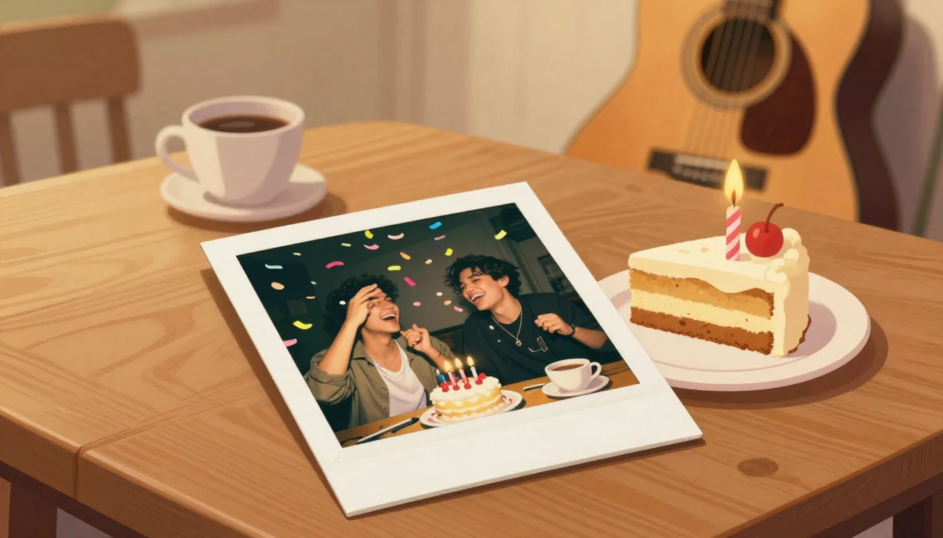 A warm and nostalgic illustration showing a wooden table wit...