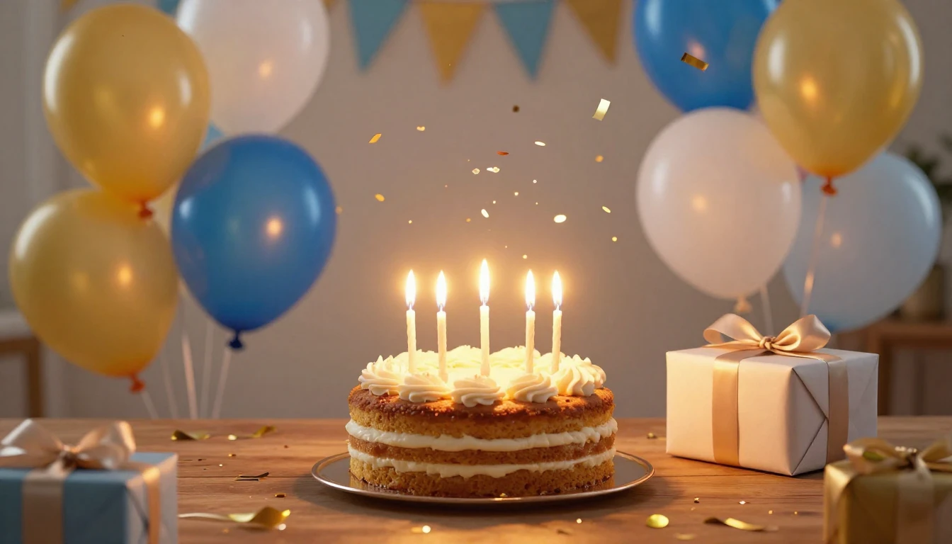 A vibrant and festive birthday celebration scene. In the cen...