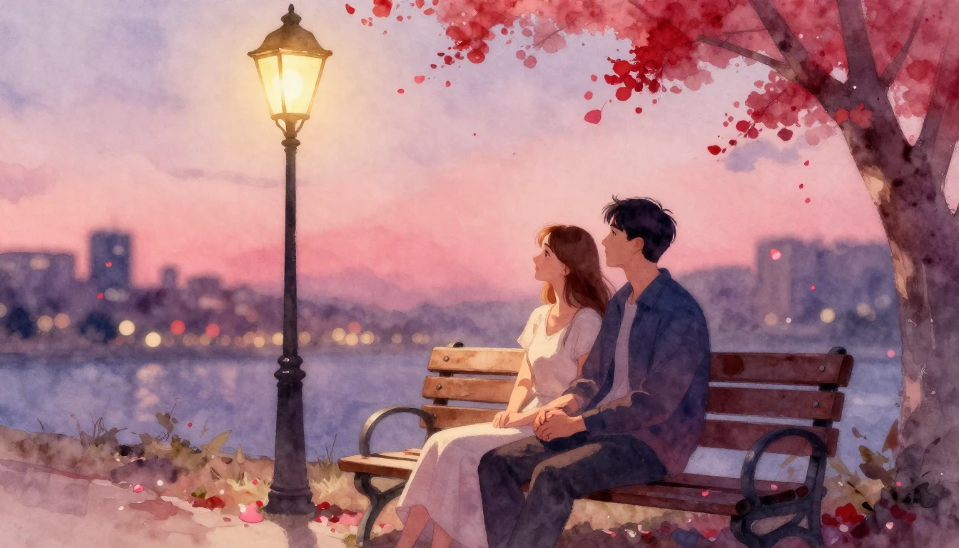 A romantic and emotional watercolor painting illustrating a ...