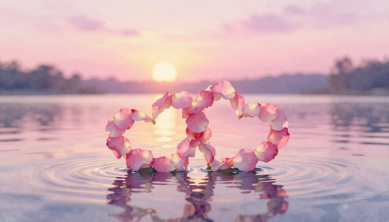 A soft watercolor painting of two intertwined hearts made of...