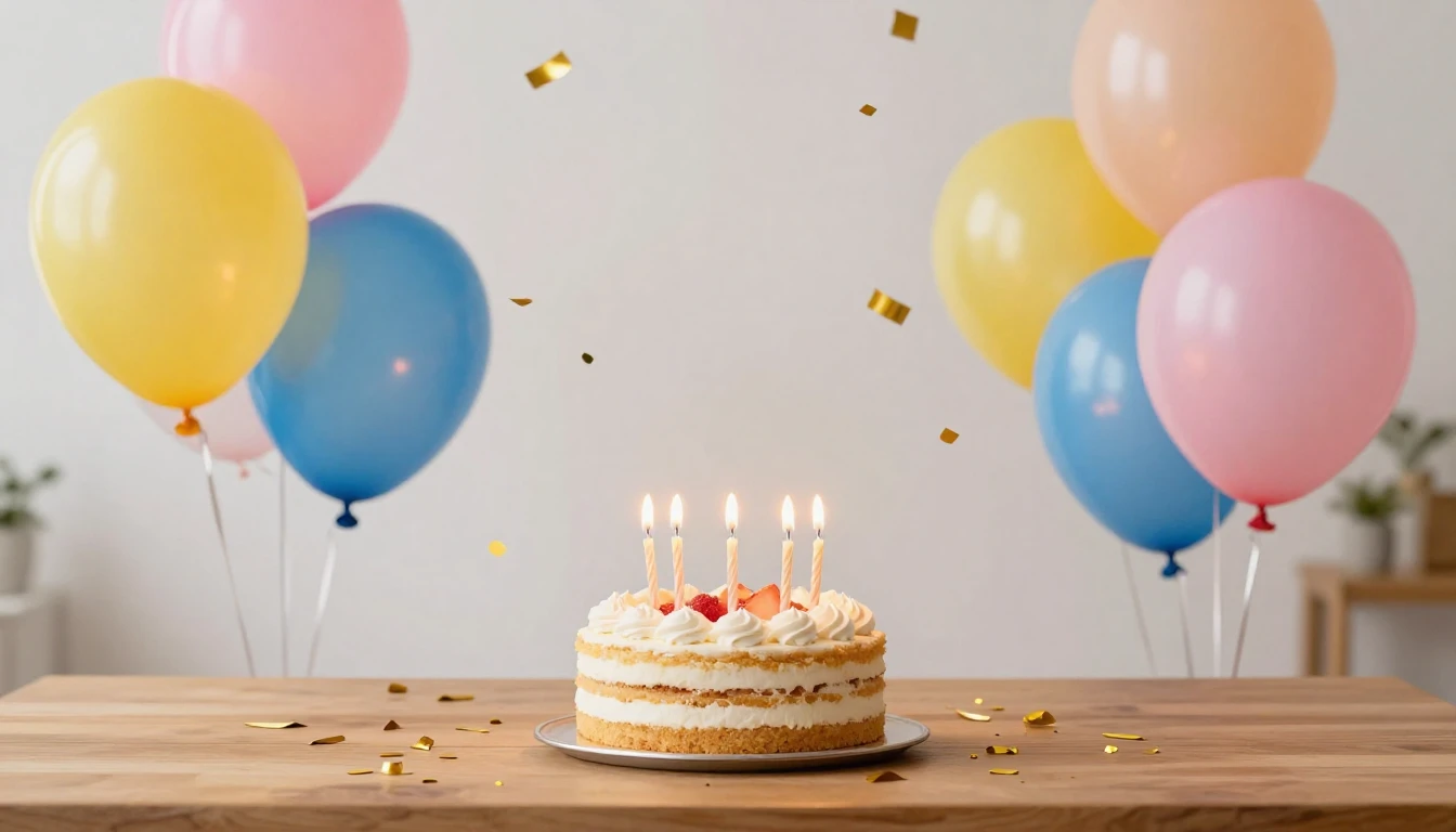 A bright and festive birthday celebration scene, colorful ba...