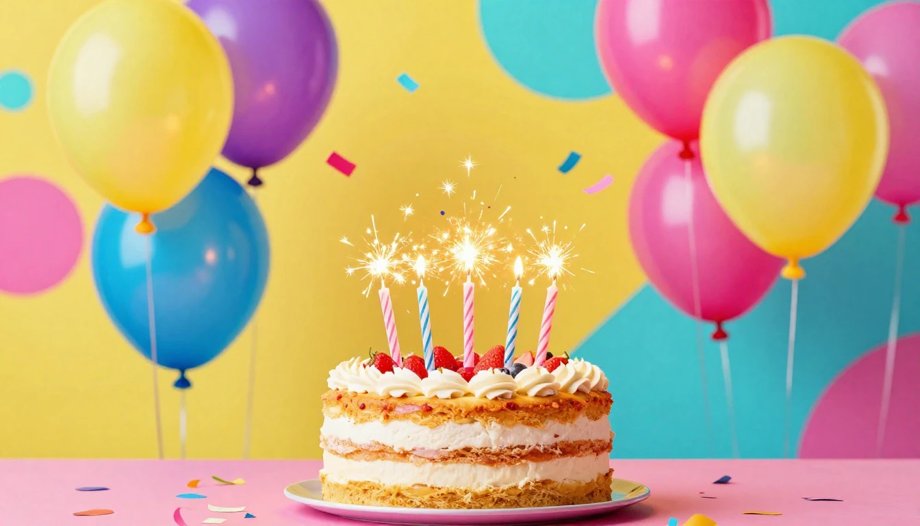 A vibrant and colorful birthday celebration scene, featuring...