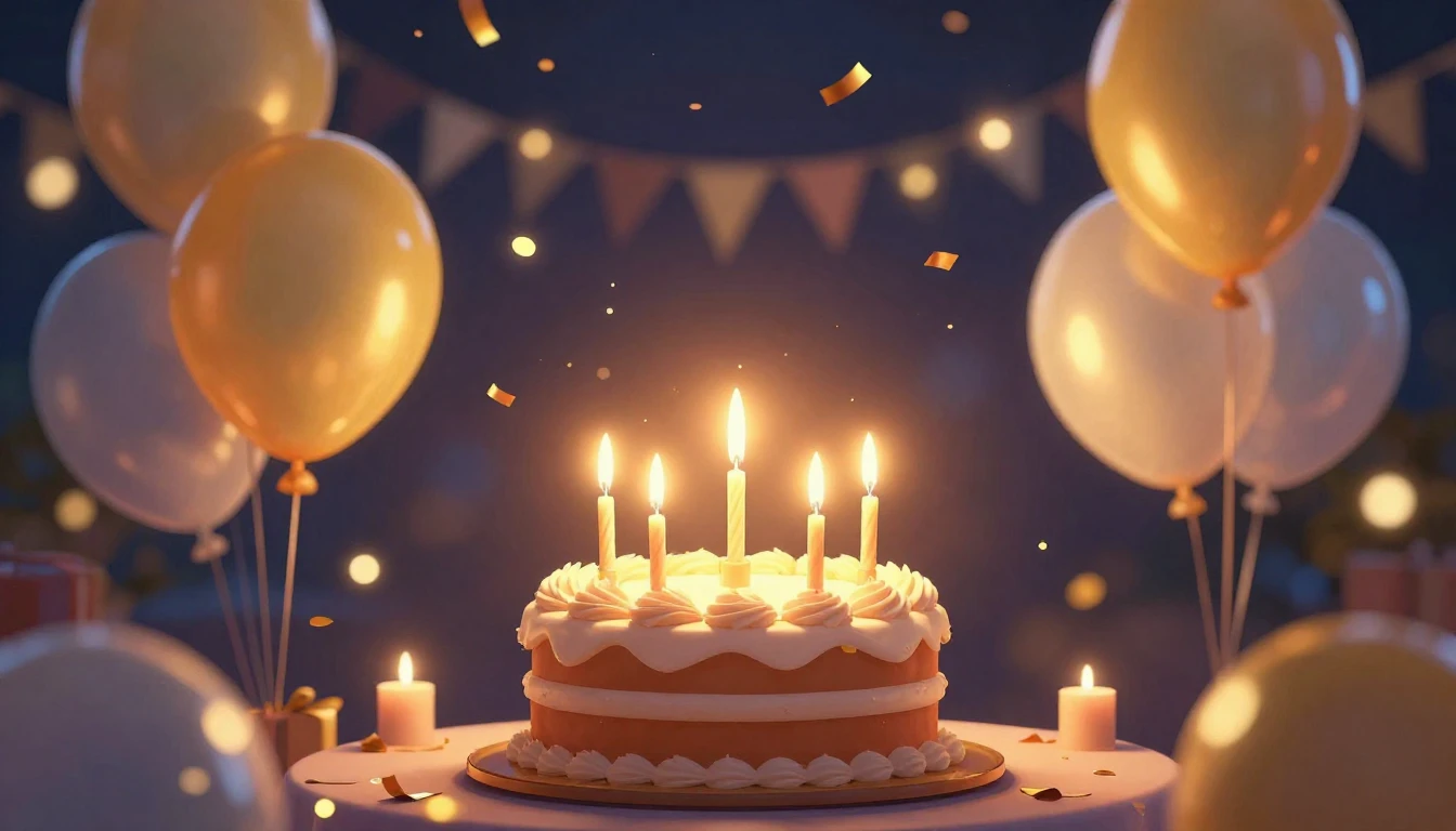 A vibrant and magical birthday celebration scene, digital ar...