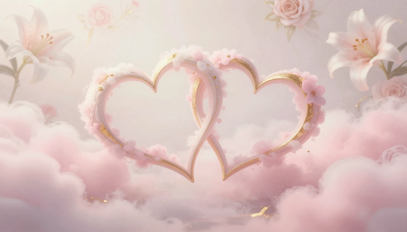 A delicate and ethereal scene featuring two stylized hearts ...
