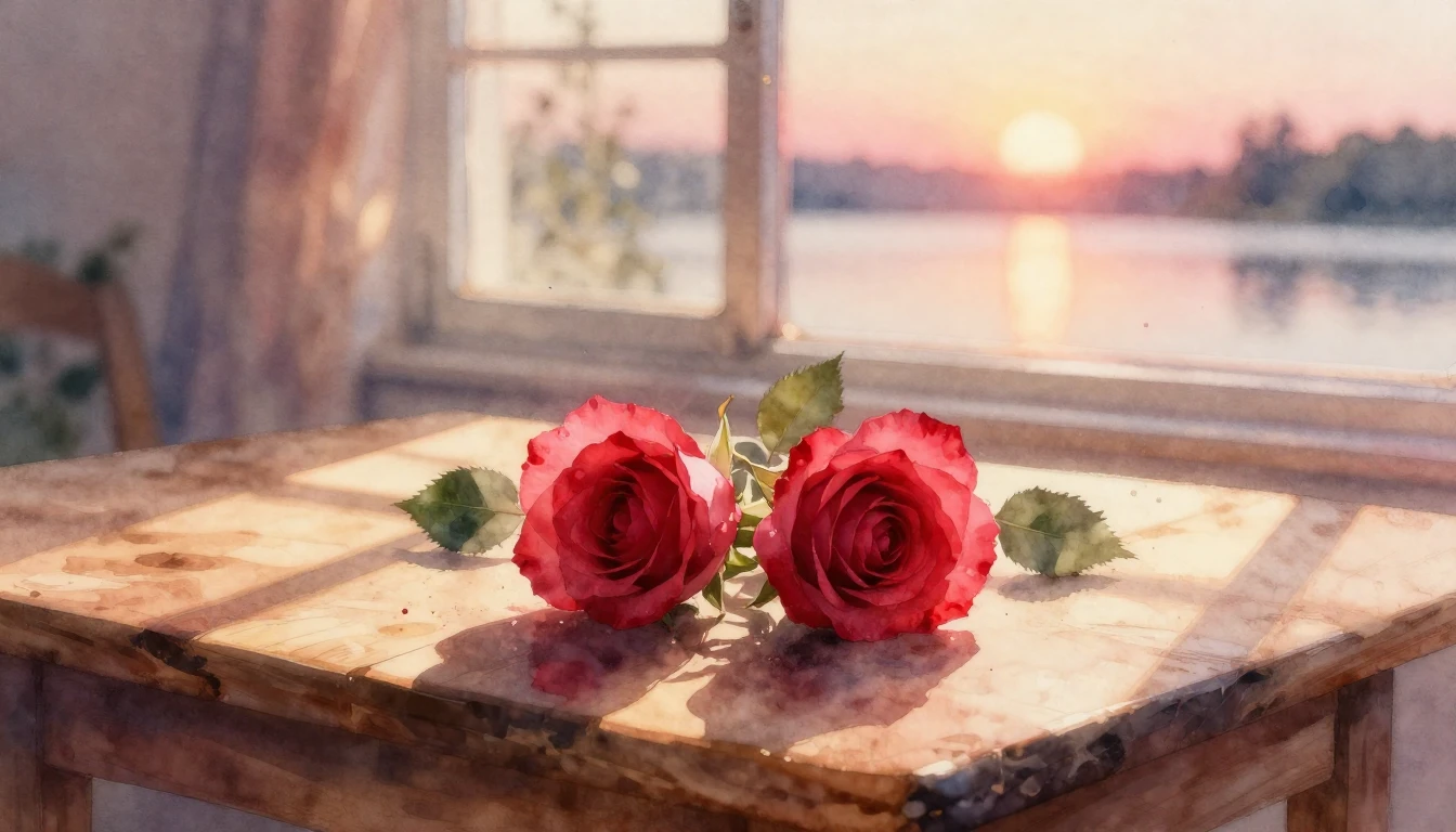 A dreamy and ethereal watercolor painting of two delicate re...