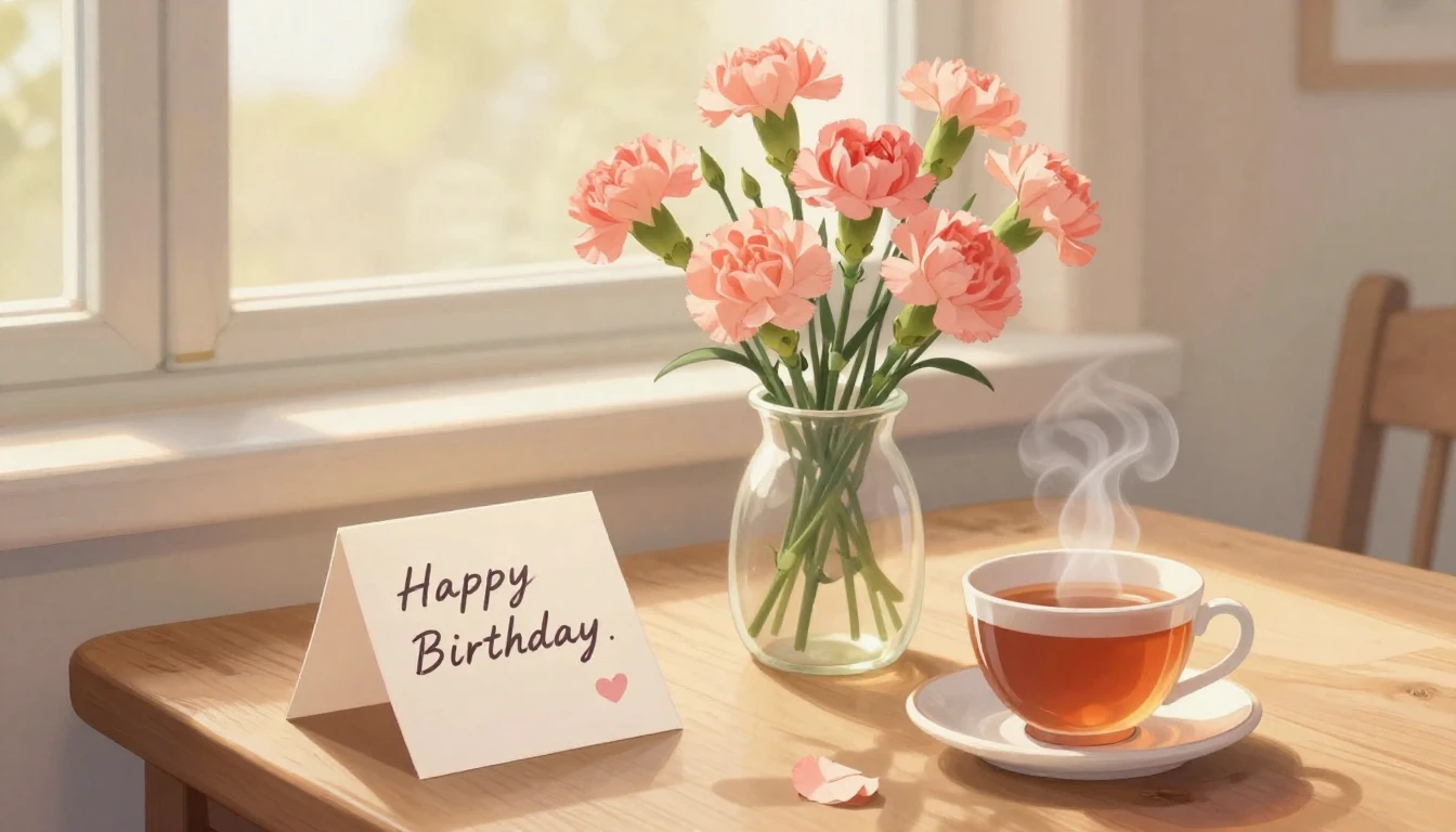 A warm and gentle illustration of a beautiful bouquet of car...