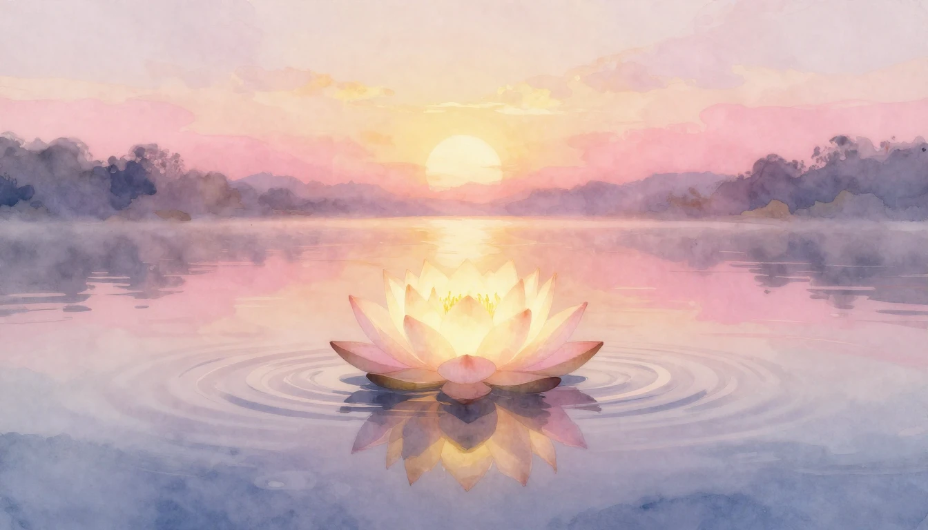 A beautiful watercolor painting of a single glowing lotus fl...