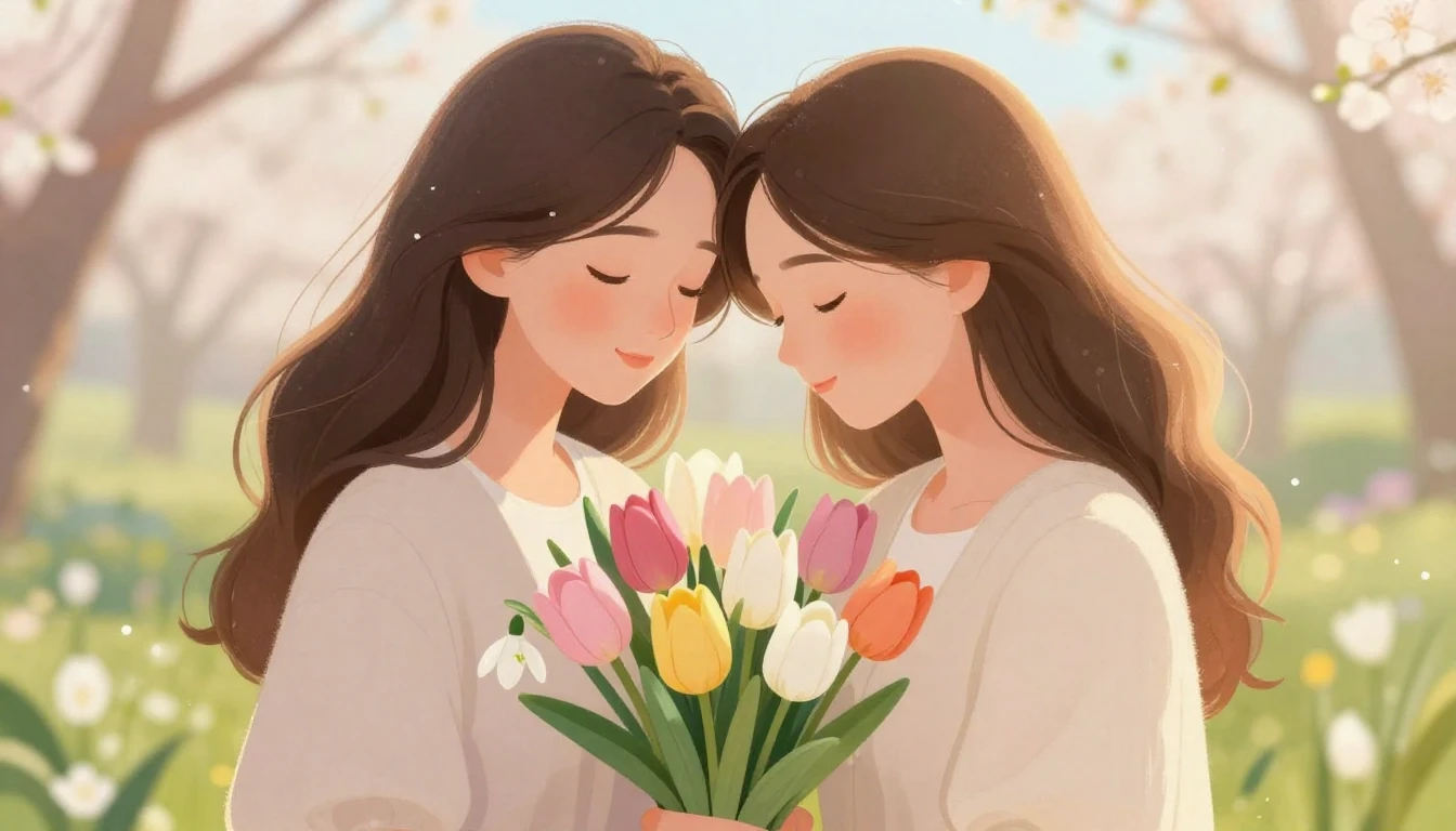 A heartwarming and tender illustration of a beautiful, gentl...