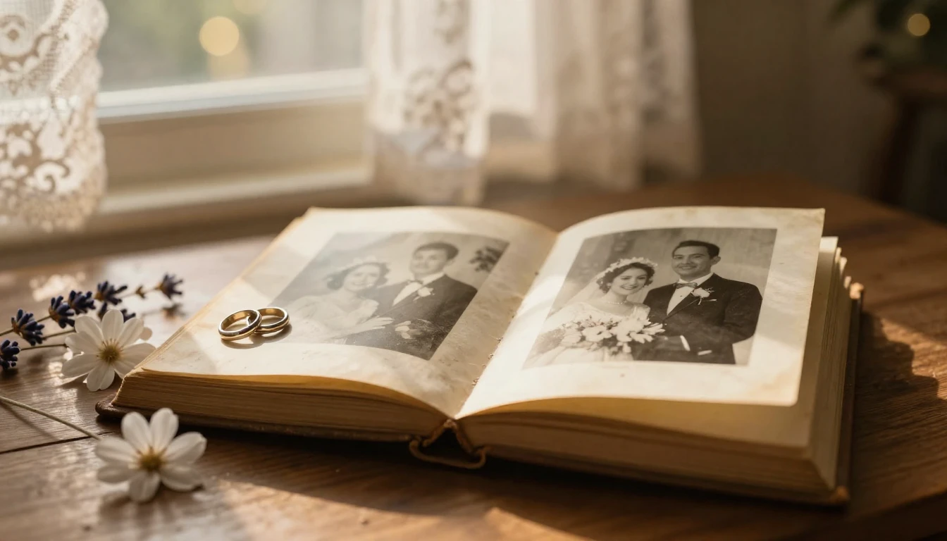 A warm, nostalgic, and romantic scene symbolizing enduring l...