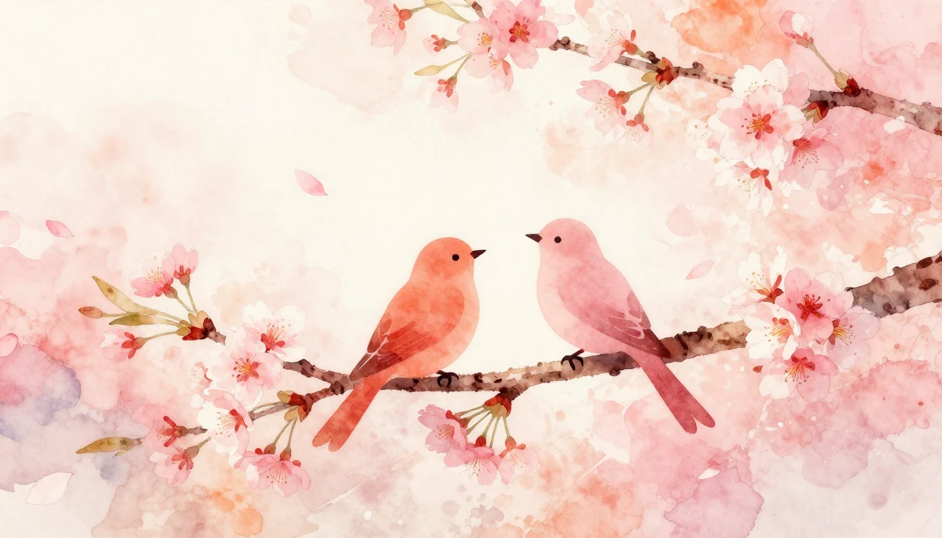 A soft watercolor painting depicting two stylized silhouette...