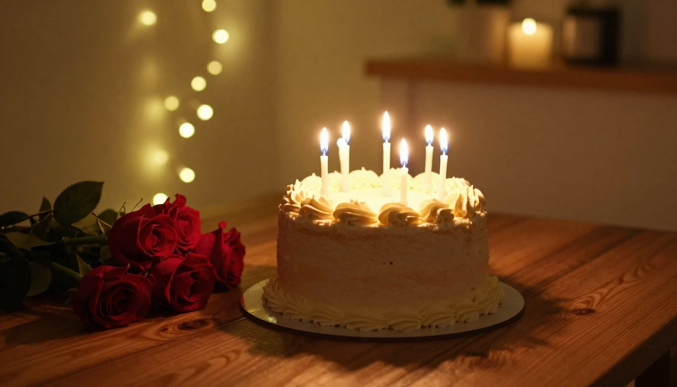 A warm and romantic scene, a beautifully decorated birthday ...