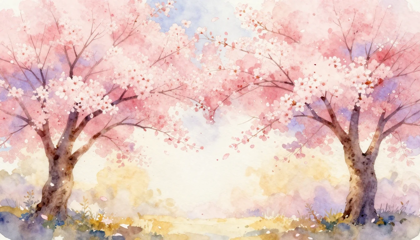 A beautiful watercolor painting of two delicate cherry bloss...