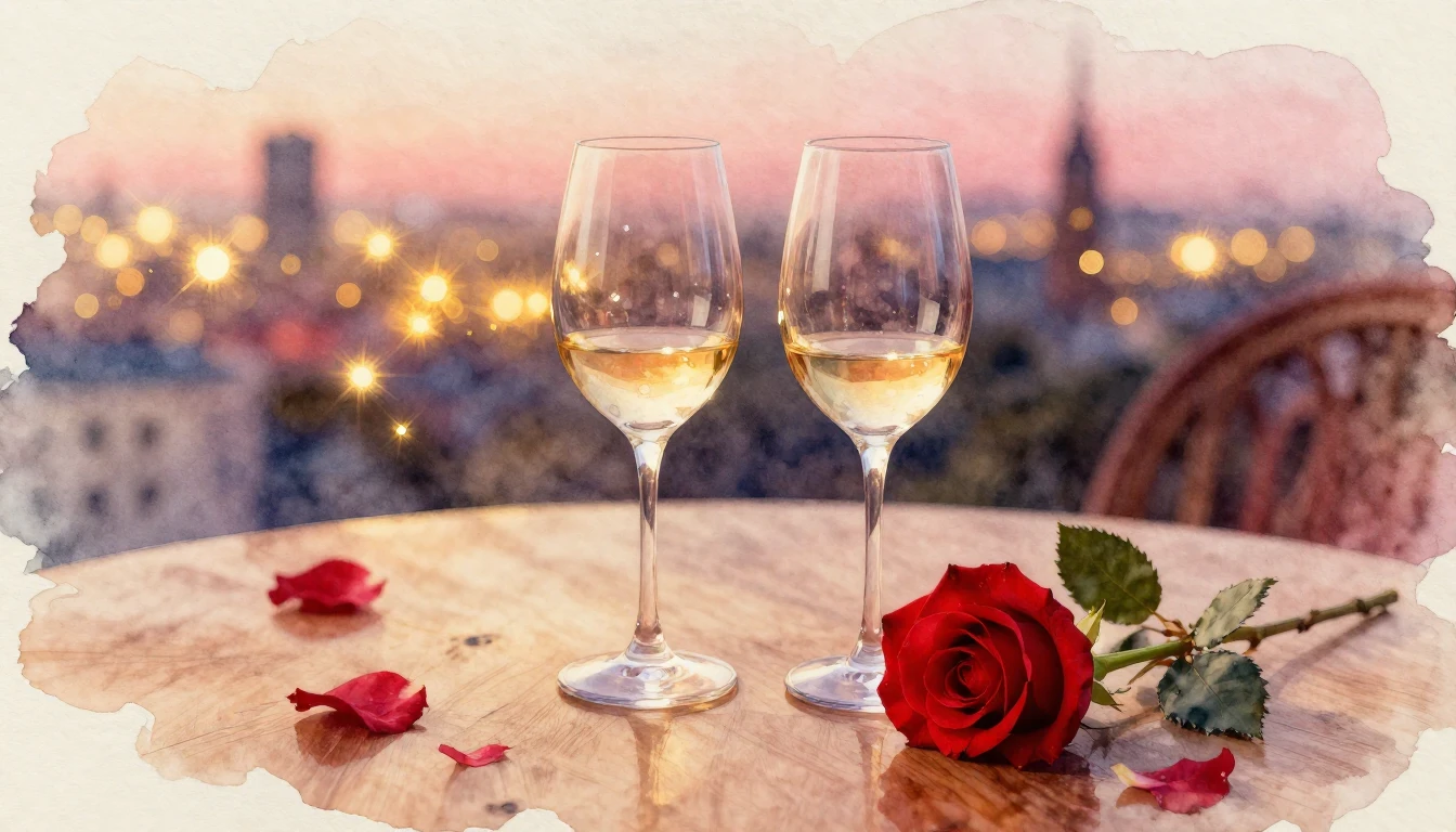 A beautiful watercolor painting of two elegant wine glasses ...