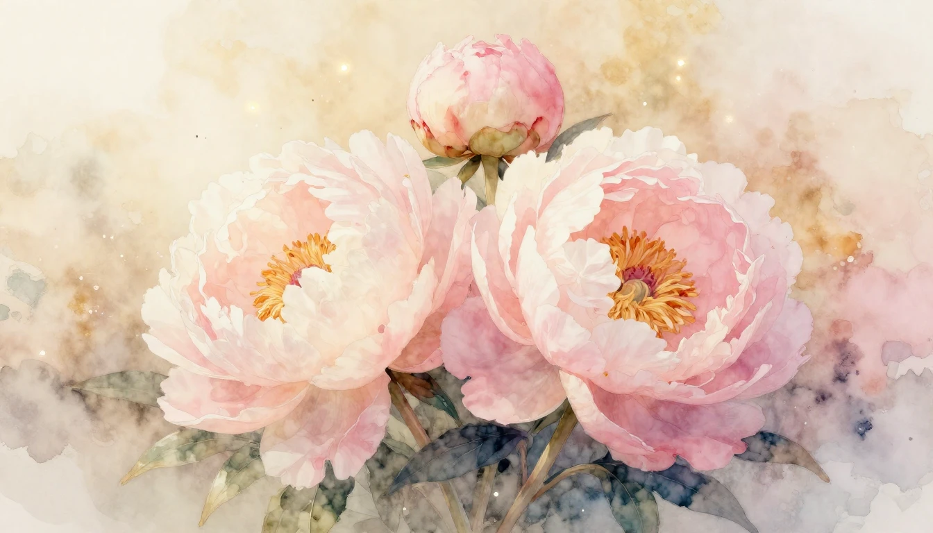 A beautiful and delicate watercolor painting of two blooming...