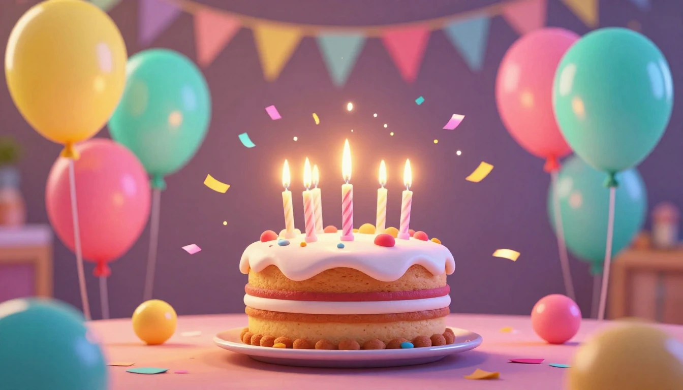 A vibrant and joyful 3D animated scene celebrating a birthda...