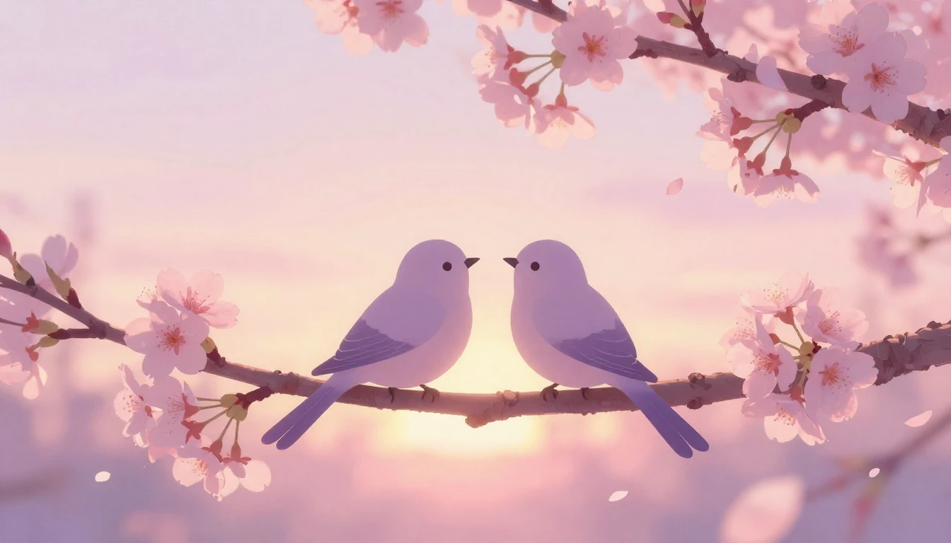 A soft and dreamy scene depicting two stylized silhouettes o...