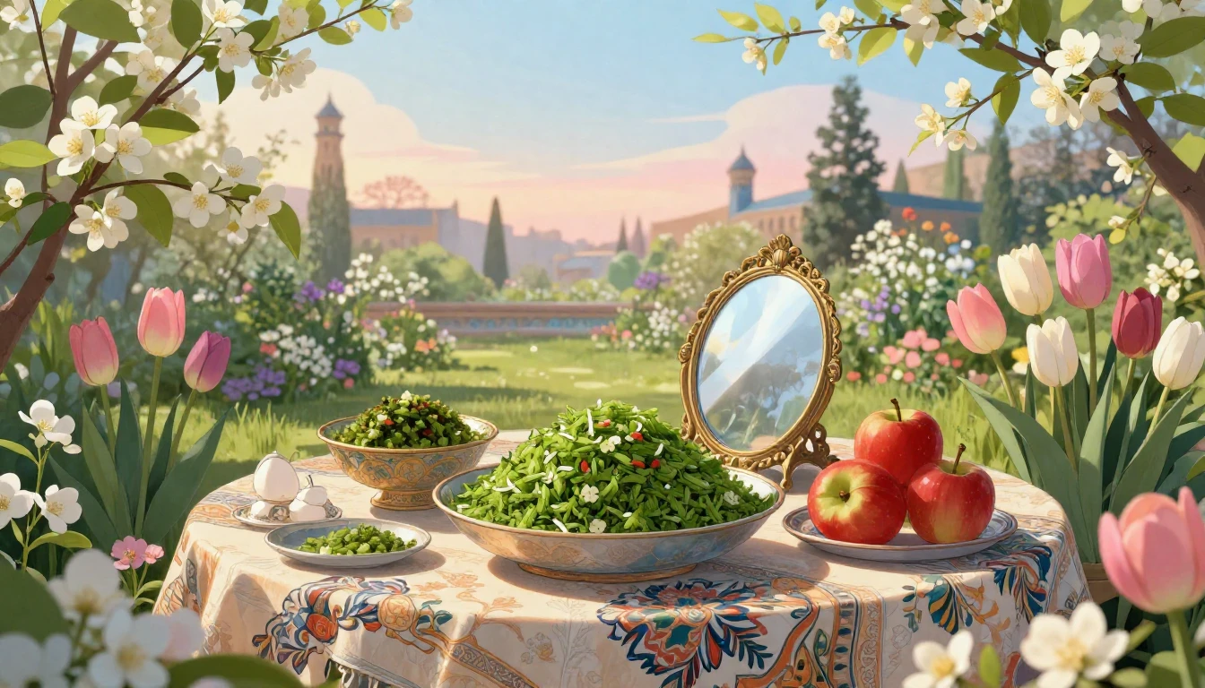 A breathtaking artistic illustration of a traditional Nowruz...