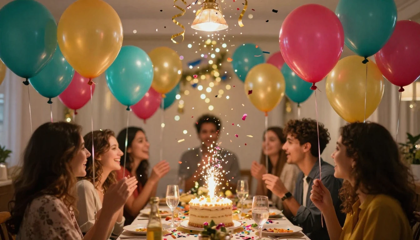 A festive and colorful scene of a celebration. Vibrant ballo...