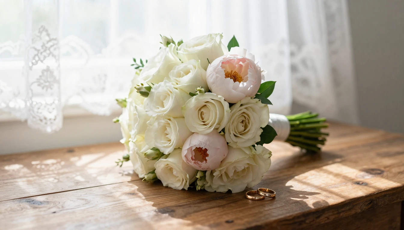 A heartwarming and romantic wedding scene depicted in soft c...