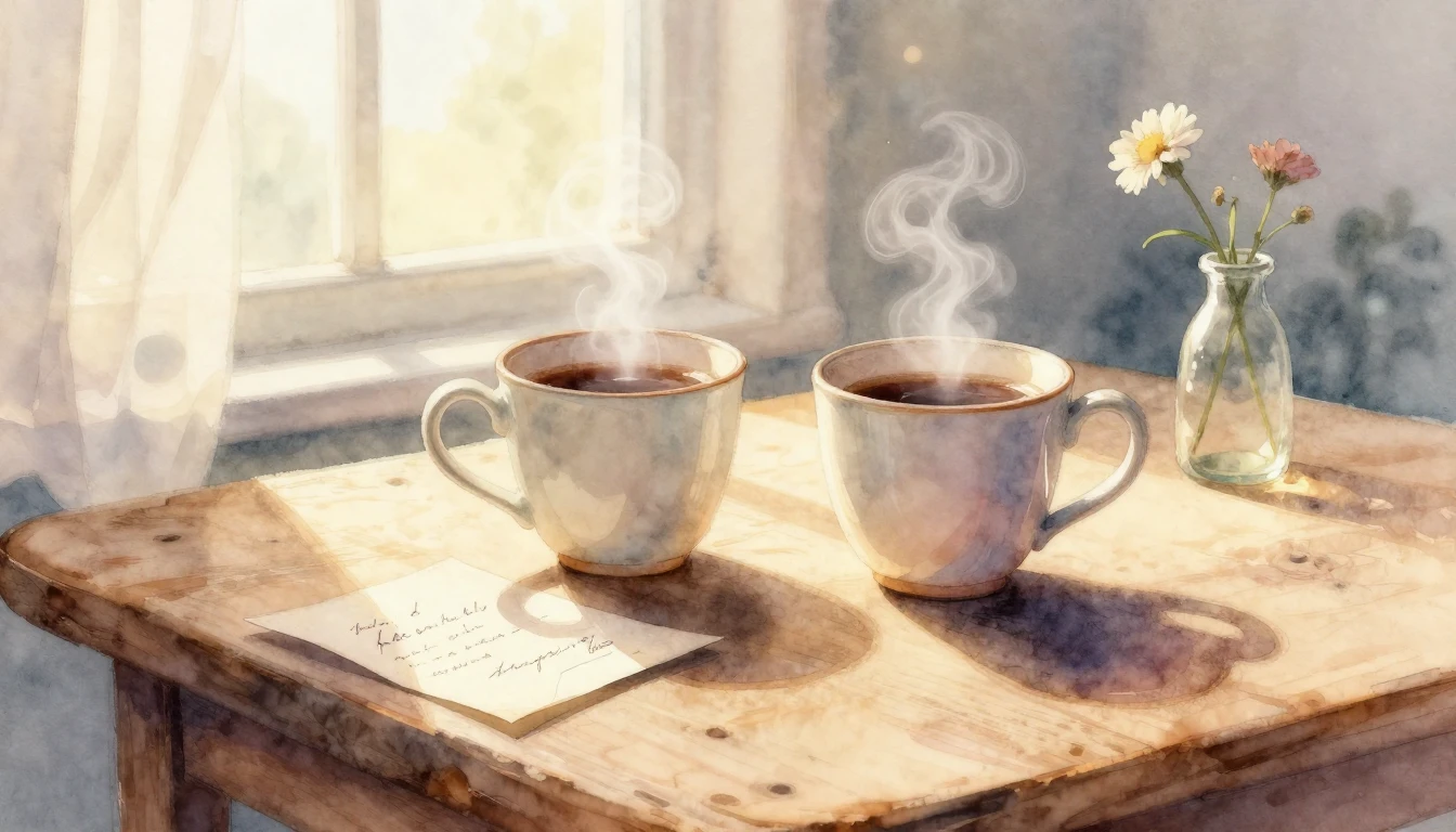 A romantic and cozy composition in soft watercolor style. Cl...