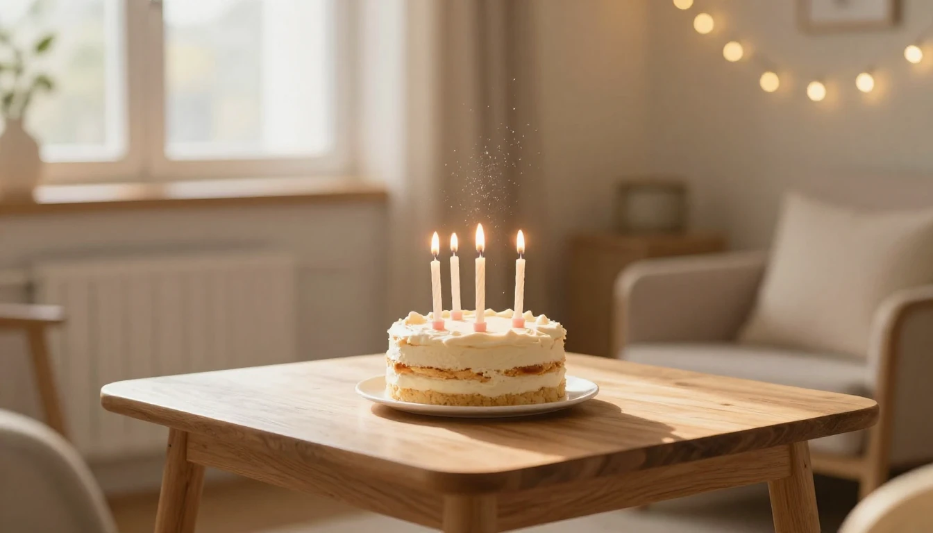 A cozy indoor scene featuring a small wooden table decorated...