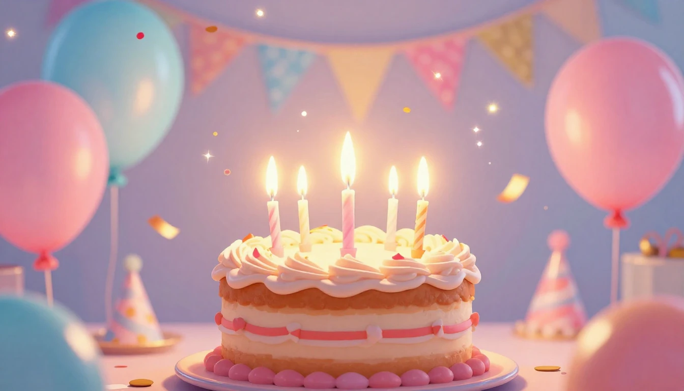 A vibrant and festive birthday illustration featuring a deli...