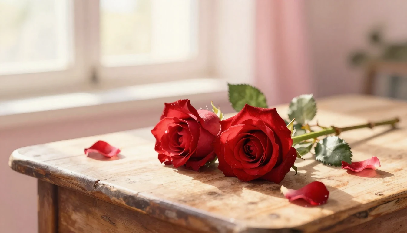 A beautiful watercolor painting of two intertwined red roses...