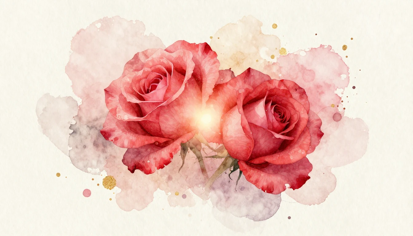 A beautiful watercolor painting of two delicate red roses in...