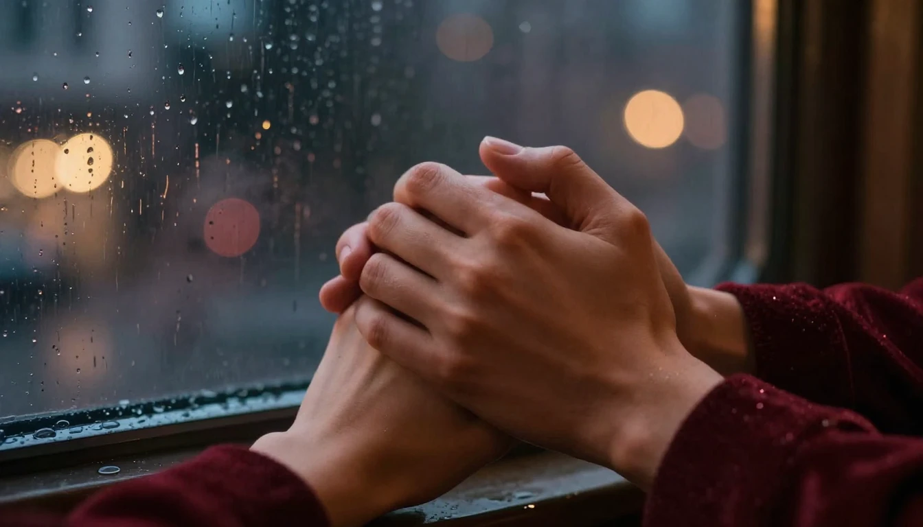 A romantic and atmospheric illustration depicting a close-up...