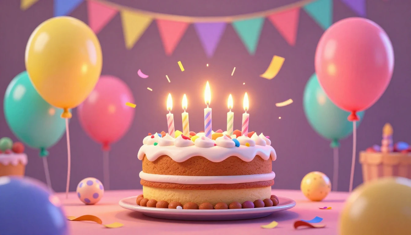 A vibrant and joyful 3D animated scene celebrating a birthda...