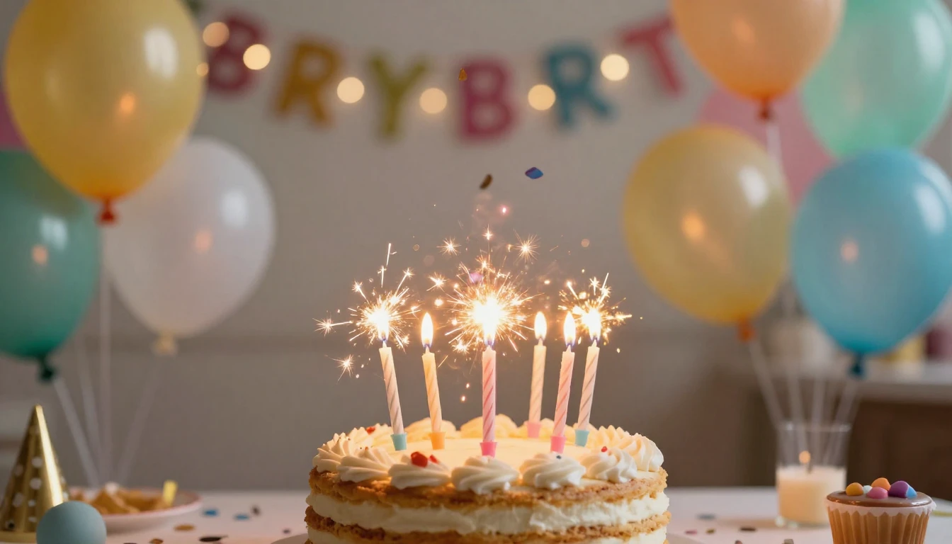 A festive and colorful birthday party scene, blurred backgro...