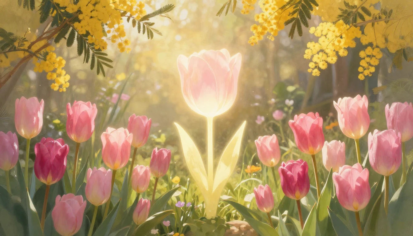 A breathtaking digital painting of a lush, vibrant spring ga...