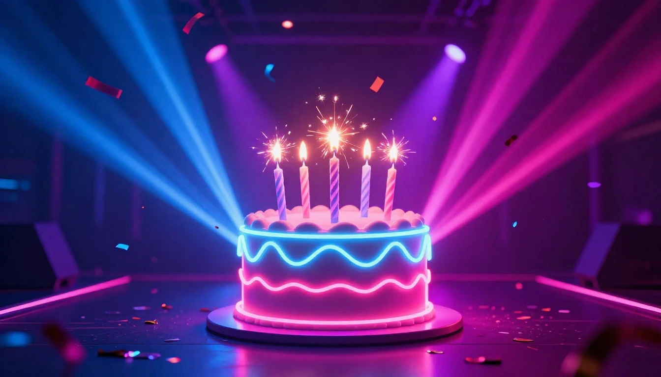 A vibrant and energetic birthday concept art featuring a glo...