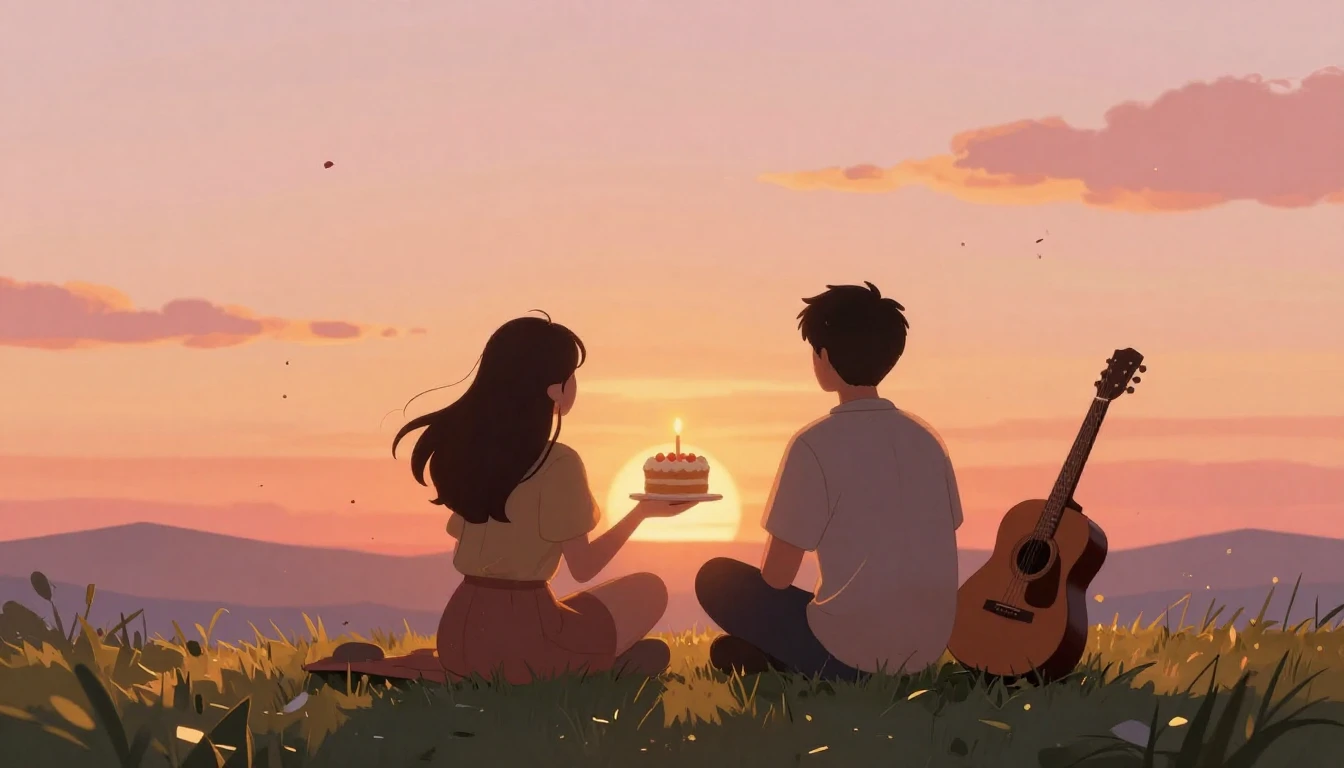 A heartwarming illustration of two friends sitting on a gras...