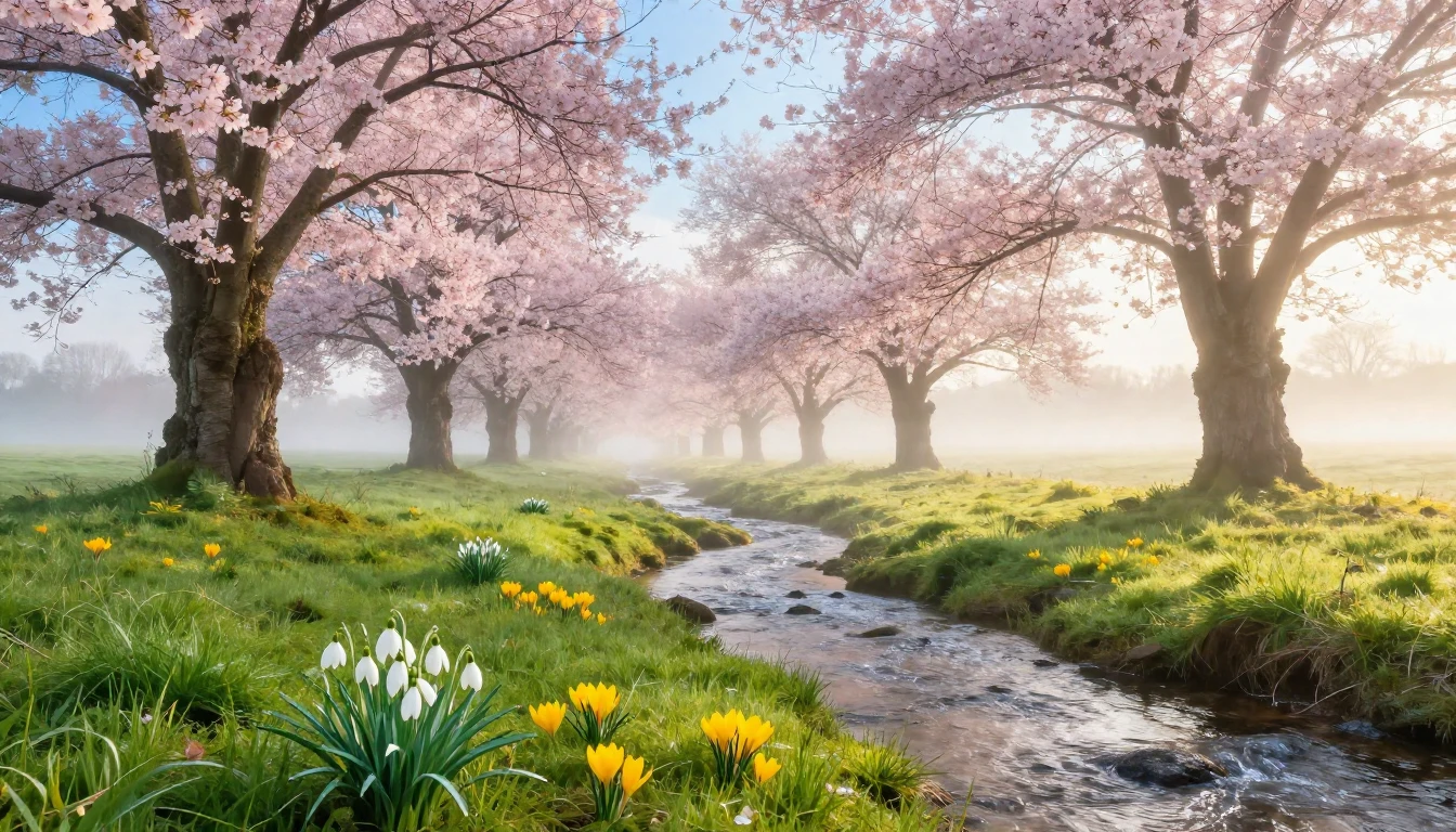 A breathtaking landscape depicting the very beginning of spr...