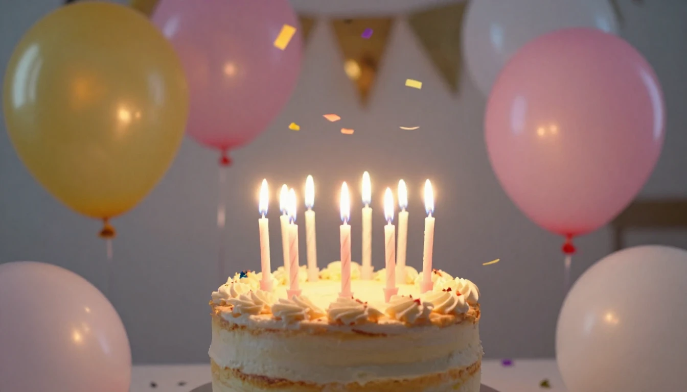 A festive and vibrant birthday scene featuring a beautiful c...