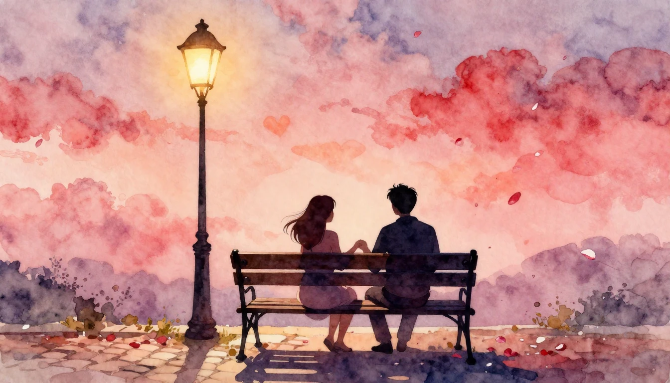 A romantic watercolor painting capturing a tender moment bet...
