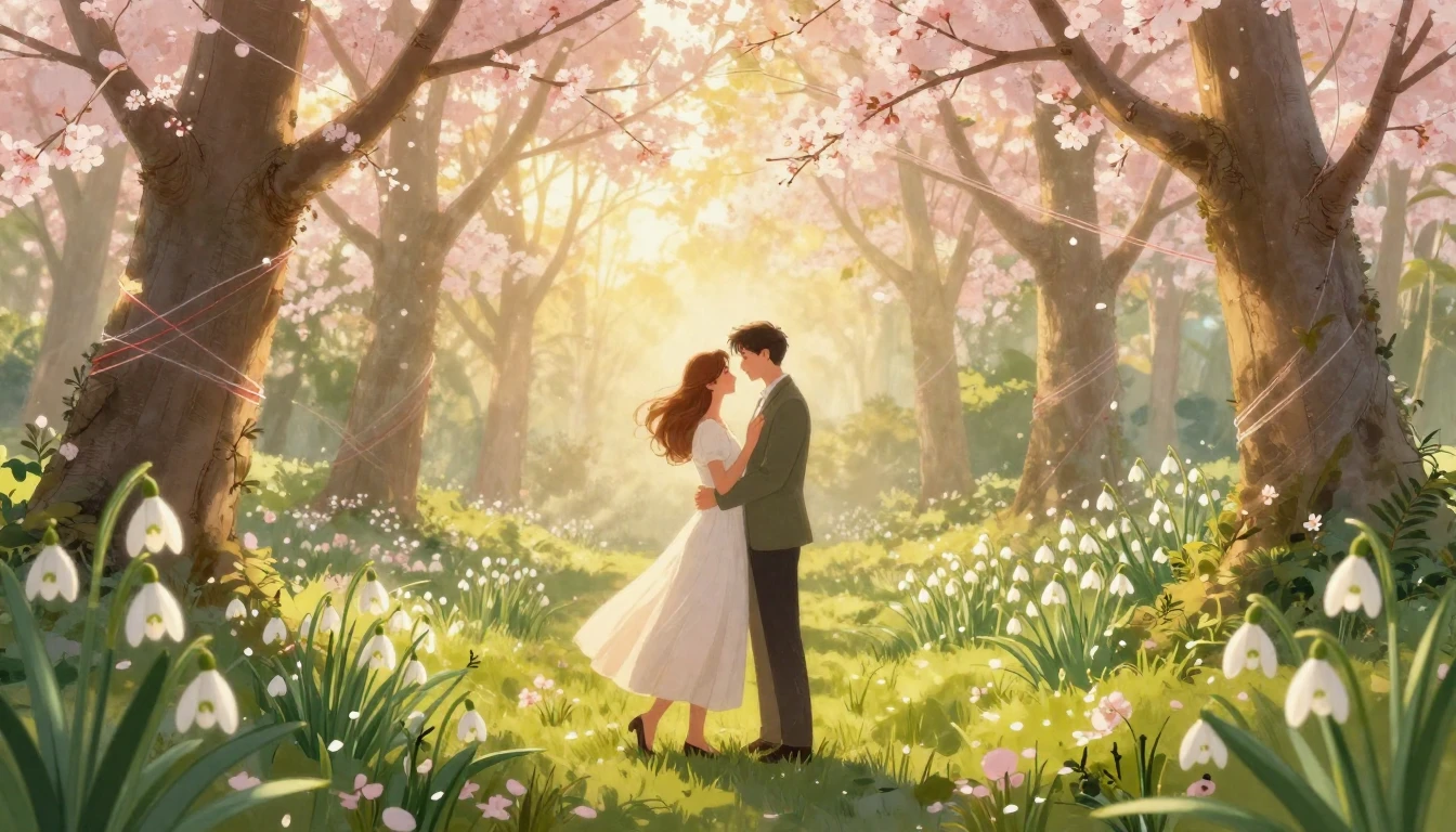 A romantic and magical illustration of a couple standing in ...