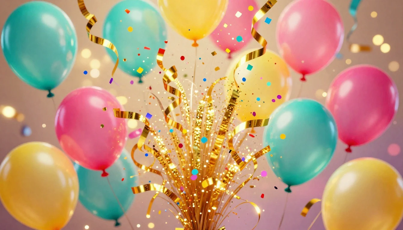 A vibrant and celebratory scene featuring a stylized explosi...