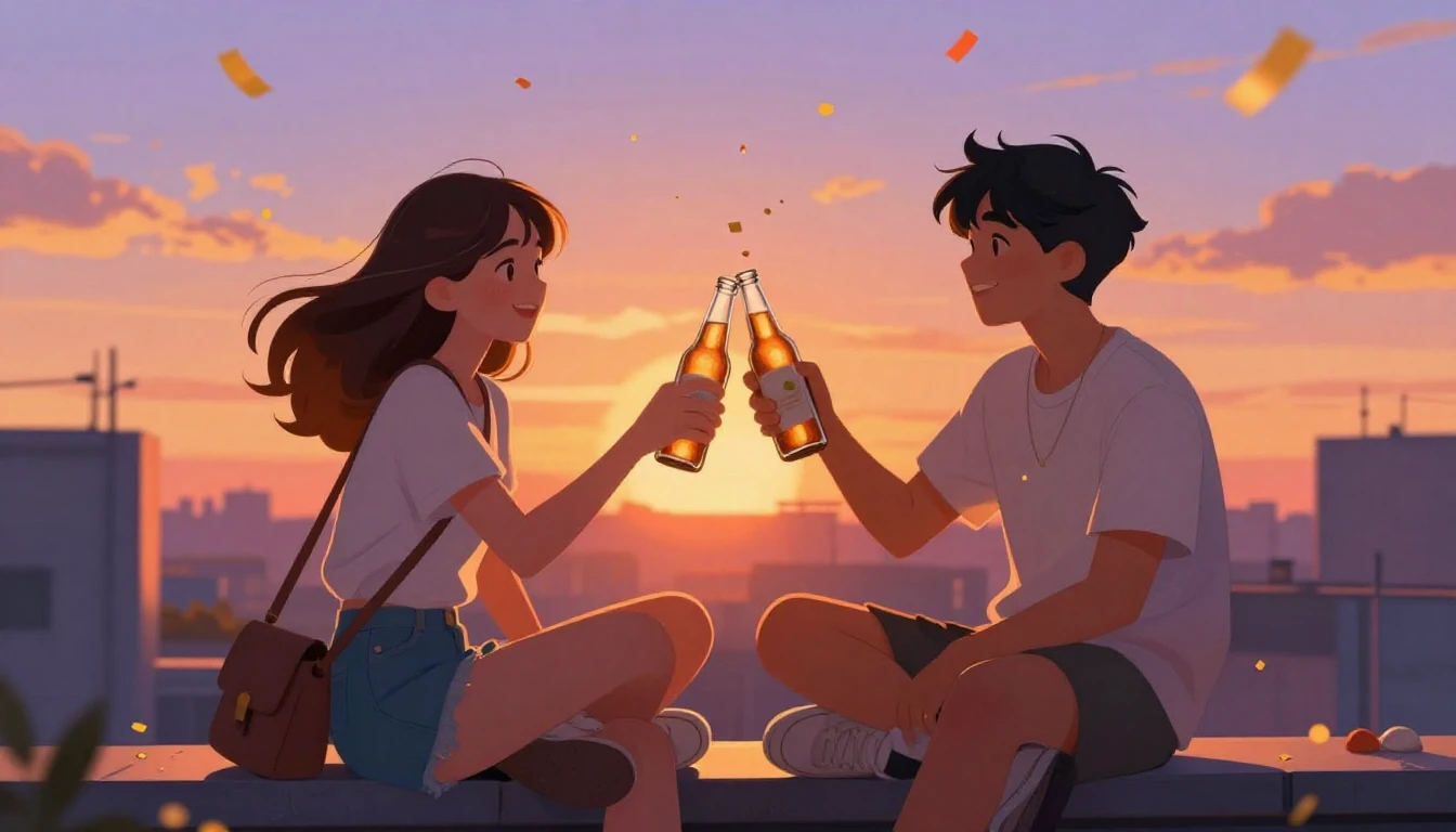 A vibrant digital art illustration of two best friends sitti...