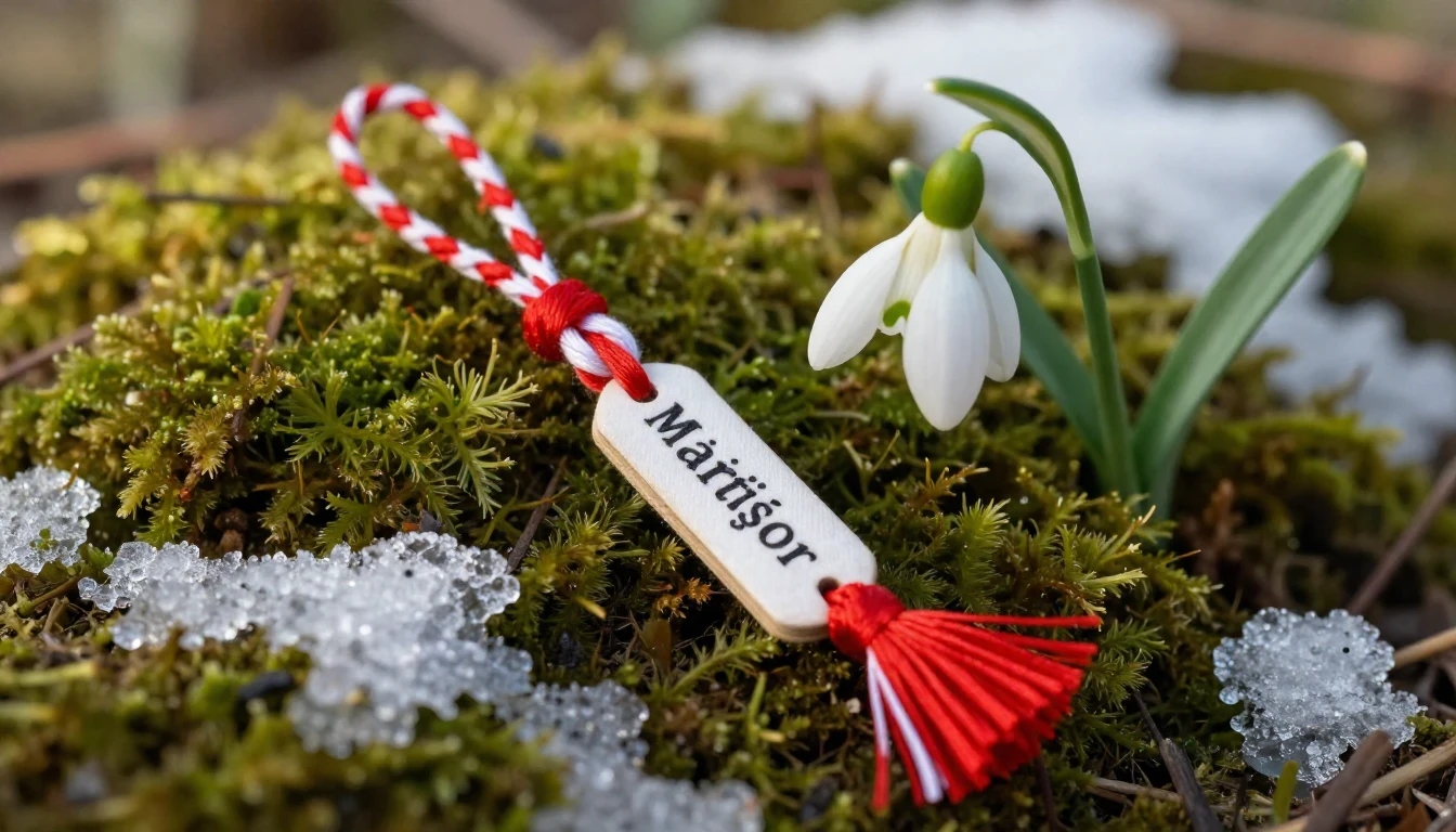 A close-up, delicate composition of a traditional Romanian '...