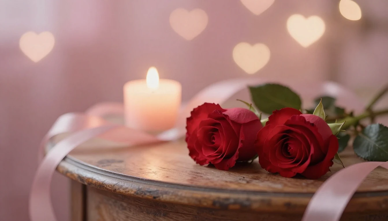 A soft and ethereal scene featuring two delicate red roses r...