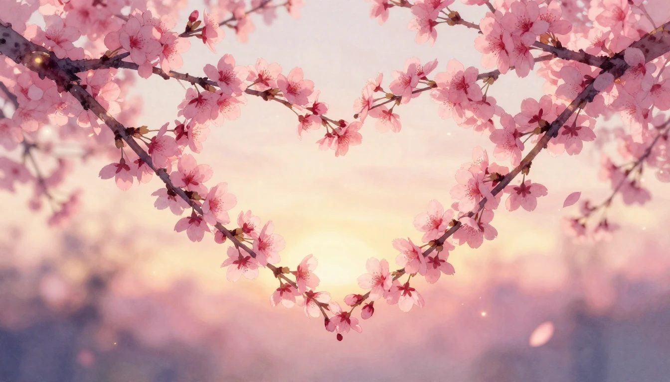 A delicate watercolor painting of two intertwined cherry blo...